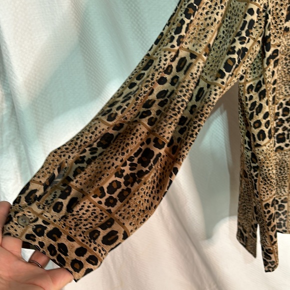 Nexx woman 2x animal print 💯 silk vintage blouse euc cheetah leopard mix - Picture 5 of 8